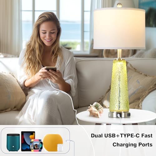 26" Tall Coastal Table Lamps for Living Room, Bedside Lamp for Nightstand