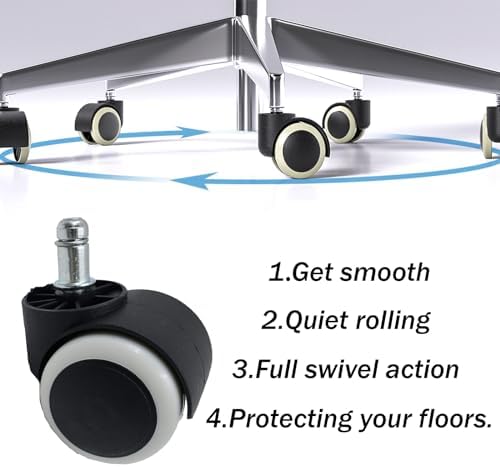 2 Inch Office Chair Caster Wheels, Quiet Rubber Replacement Chair Wheels