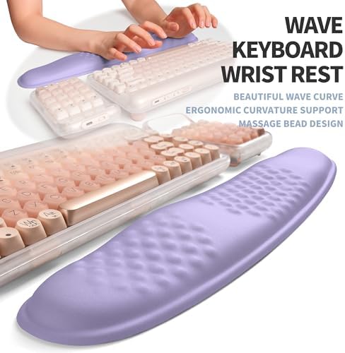 2-in-1 Ergonomic Set, Wave Keyboard Wrist Rest and Massage Slope Mouse Pad Wrist Support, Rebound Memory Foam for Relieve Carpal Tunnel Syndrome and Wrist Pain (Lavender Purple)
