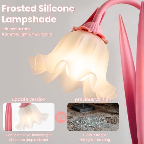 Pink Flower Floor Lamp with Table, Adjustable Floral Standing Lamp for Girl