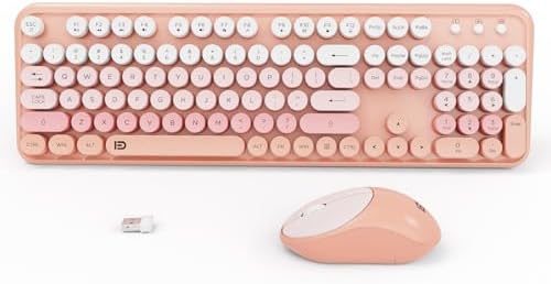 Wireless Keyboard and Mouse Combo,Cute Round Keys,for Long Nail,Orange Pink
