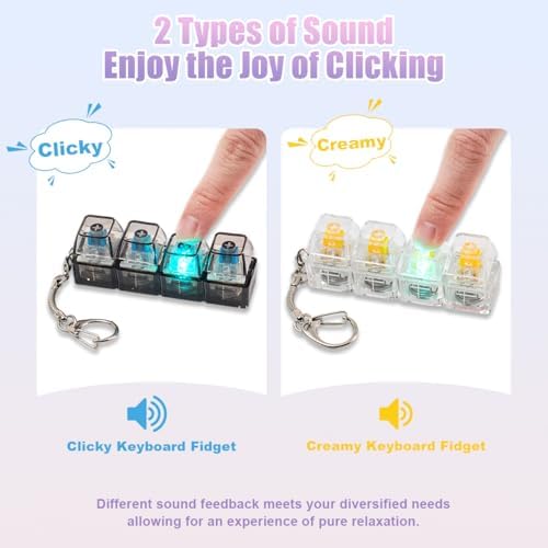 2 Pcs LED Keyboard Fidget Toy, Clicky & Creamy Fidget Clicker Keychain