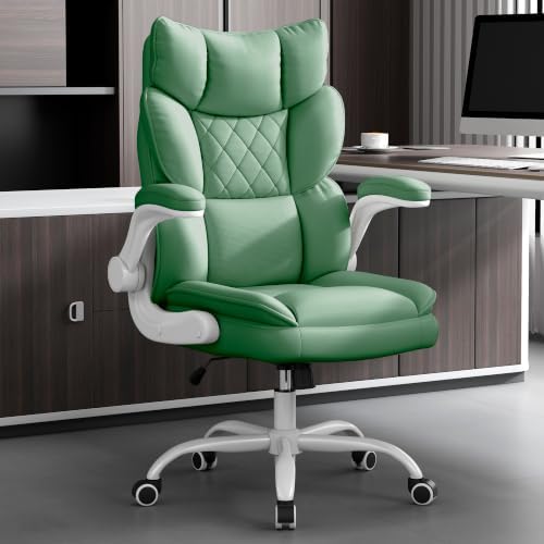 Vonesse Office Chair, Desk Chair with Flip-up Armrests, Gaming Chair with Double-Layered Soft Backrest,PU Leather Computer Executive Chair with Breathable Seat Cushion (Green)