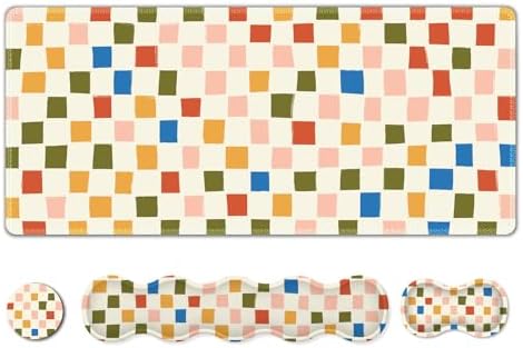 ARTSO Large Mouse Pad with Keyboard Wrist Pad and Mouse Wrist Pad Set, Ergonomic Computer Desk Wrist Support Mousepad for Keyboard and Mouse-Vintage Color Plaid