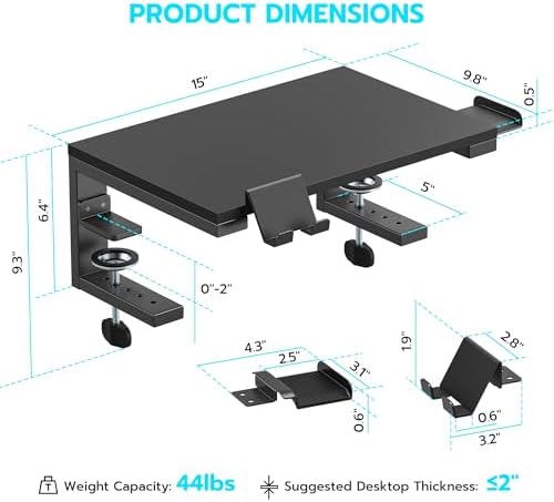ARES WING Clamp-On 15" 3-in-1 Heavy Duty Desk Shelf Extender Black
