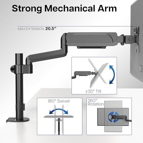 VIVO Single Monitor Arm Mount for 17 to 32 inch Screens - Tension Height Adjustment, Full Articulating Tilt, Swivel, Heavy Duty VESA Stand with Desk C-clamp and Grommet Option STAND-V001K