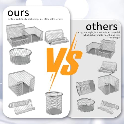 6 Pack Mesh Metal Desk Organizer Stationery Storage Set Silver