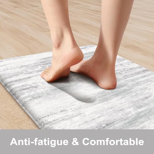 KIMODE Kitchen Mats Cushioned Anti Fatigue,Abstract Grey Farmhouse Rugs Set