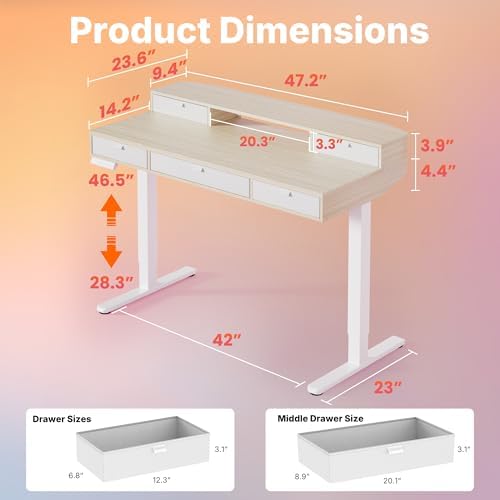 HUANUO 48 x 24 Inch Electric Standing Desk with 4 Drawers, Natural