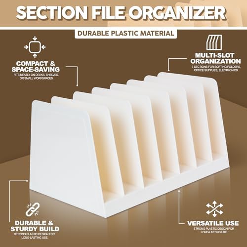 Desktop File Organizer, Mail Organizer, 7 Compartments Office File Sorter, for Easy access to your files, Invoices, Letters and more - 4.5" Height x 8.8" Width x 5.5" Depth - White, Eco-Friendly