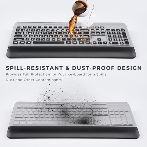 KOPJIPPOM Wireless Keyboard and Mouse Set with Quiet Keys, 2.4G Full Size Ergonomic Keyboard with Wrist Rest, Protective Covers, Soft Touch Silent Design for Windows, Computer, PC and Laptop