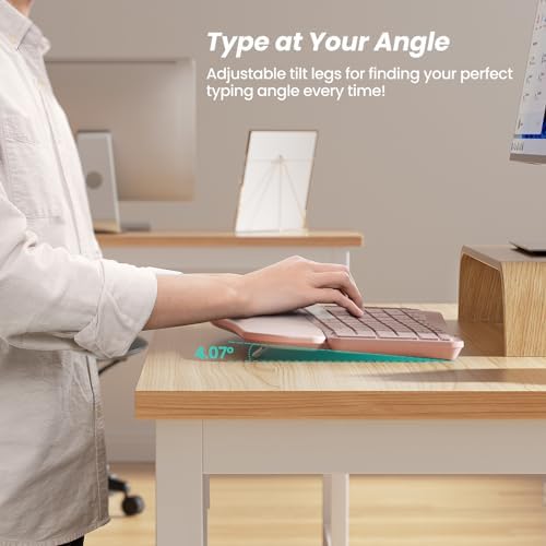 Nulea RT05 Wireless Ergonomic Keyboard, Split Keyboard with Wrist Rest, USB-C Charging, 7-Color Backlight, Natural Typing, Bluetooth and USB Connectivity, Compatible with Windows/Mac(Pink)