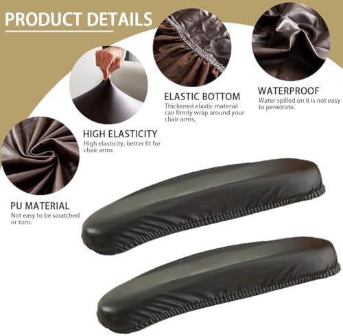 Office Chair Arm Covers Leather Office Removable Armrest Covering Stretch Water Resistant Chair Seat Hand Rest Protector for Computer Desk Chairs 1 Pair Coffee