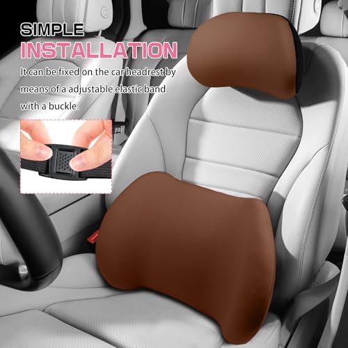 2PCS Car Neck Pillow and Lumbar Support Pillow Set, Ergonomic Memory Foam Back & Neck Support Pillows for Car Seat, Office Chair, Driver Head & Back Cushion and Pain Relief (Coffee)