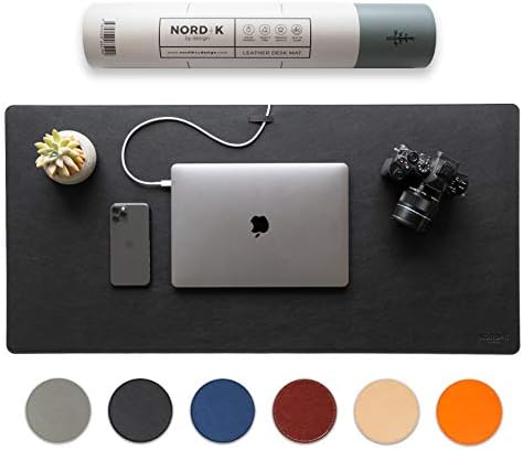 Nordik Leather Desk Mat - Pebble Black - Large Leather Desk Pad 35x17 in