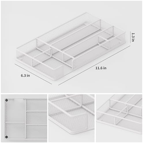 Desk Drawer Organizer Tray, Mesh Desk & Office Drawer Organizer, Suitable for Tools, Pencils & Office Supplies Storage (White)