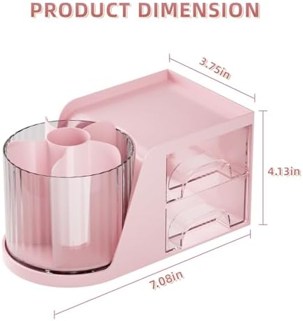 Marbrasse Desk Organizer with 2 Drawer, 360°Rotating Pen Holder, Desk Organizers and Accessories with 6 Slots Pencil Organizer + 2 Drawer, Art Supply Storage Box Caddy for Office (Pink)