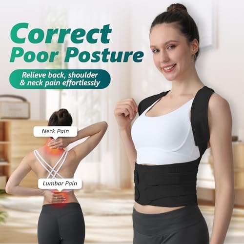 Posture Corrector for Women and Men, Adjustable Shoulder Straightener with Full Back Support, Relief for Lower & Upper Back Pain, Spine, Scoliosis Relief (Black, Small)