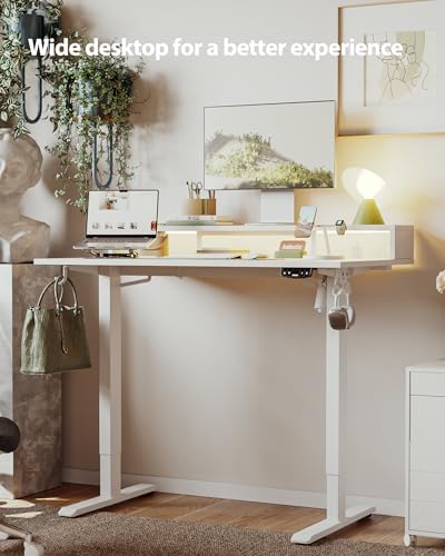 Agilestic 48 * 24 Inch Electric Standing Desk with Shelf & Led, White
