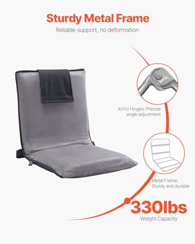 VEVOR Floor Chair, 6-Position Adjustable Meditation Chair with Back Support, Folding Sofa Chair for Reading TV Watching and Gaming, Portable Floor Seat Lounge Sofa Chair for Kids Teens Adults, Gray