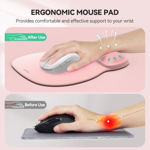 TECKNET Gel Ergonomic Mouse Pad with Wrist Rest, Non-Slip PU Base, Pink