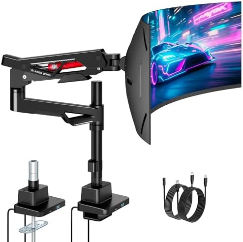 ARES WING Heavy-Duty Gas Spring Ultrawide Monitor Arm 57"66Lbs USB VESA