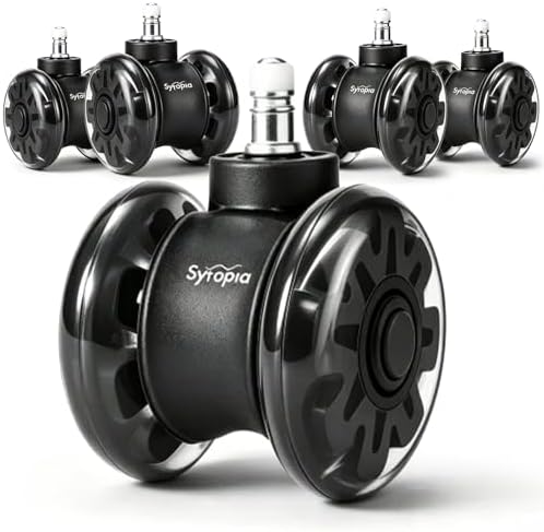 Sytopia 3-Inch Office Chair Wheels Set of 5, Quiet & Smooth Casters for Hardwood & Carpet, Universal Fit 11x22mm Replacement Wheels for Gaming Chairs, Heavy-Duty Supports 1000 lbs, Black
