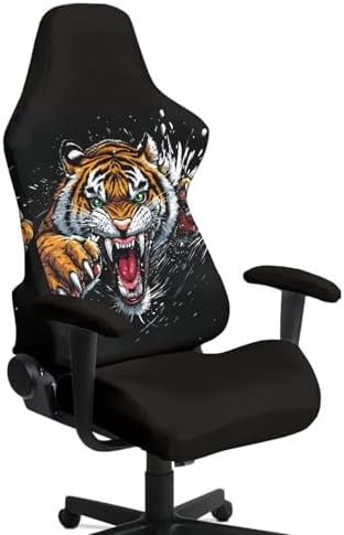 Tiger Gaming Chair Cover Stretchable Game Chair Slipcovers with 2 Armrest Covers, Scratch-Proof Gamer Desk Chair Covers for Computer Office Seat