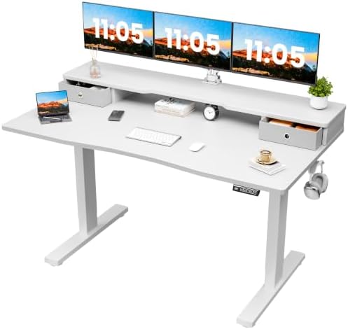 Realbear 60x30 Inch Electric Standing Desk with Drawers, White