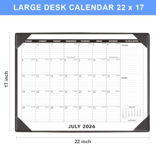 Desk Calendar 2026-2027 with Protective Mat 22" x 17"