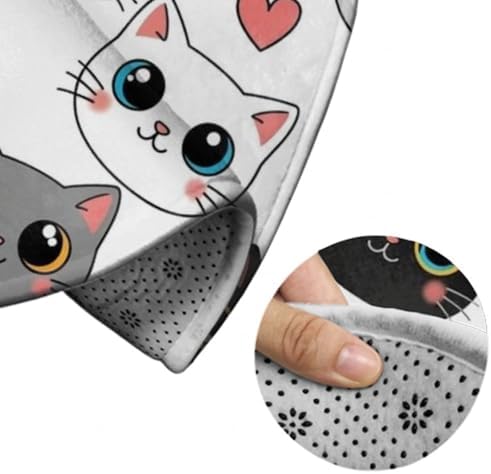 Fashion Round Area Rug Large Non Slip Carpet, Cute Cat Kitten Head Cartoon Cats Unisex Home Decor Mat, 60inch