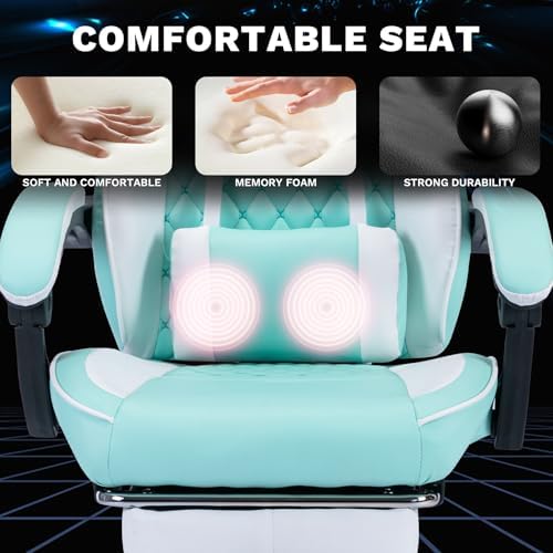 Blue Ergonomic Gaming Chair for Adults with Footrest and Massage