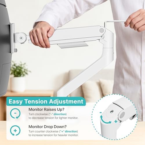 Heavy Duty Monitor Arm for 17-49 Inch, 44 lbs, VESA 75/100, White