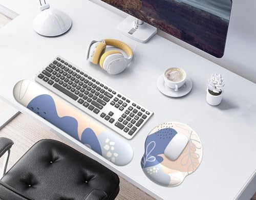 eulps Mouse Pad Wrist Support, Ergonomic Memory Foam Keyboard Wrist Pad & Gel Wrist Rest Set for Computer Keyboard for Easy Typing & Pain Relief for Office & Home (Leafy Lushness Set)