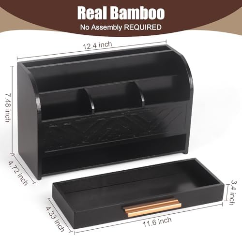 Charmewooden Black Desktop Organizer with Drawer Storage, White Desk Organizer Mail Holder Mail Organizer Countertop Pen Holder Letter Sorter Make up Organizer for School Home Office Supplies