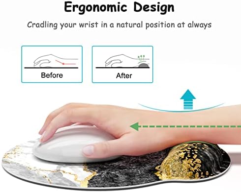 Ergonomic Mouse Pad with Wrist Support, Marble Memory Foam Wrist Rest Mouse Pads, Cute Computer Laptop Office Accessories Decor, Pain Relief Mousepad for Gaming Work Men Women, Black White