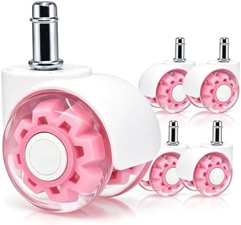Pink Office Chair Wheels, 2 Inch Heavy-Duty Rubber Wheels for Office Chair, Computer Gaming Desk Chair Wheels-Set of 5, Smooth Rolling for Hardwood Carpet Tile Floors, 11 * 22mm Universal fit