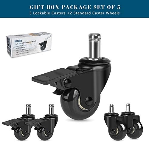 Hirate 5 Pack 2 inch Office Chair Caster Wheel Universal Stem 7/16" x 7/8"