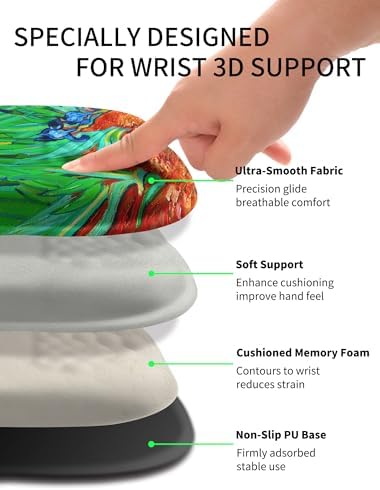 Hokafenle Ergonomic Wrist-Hugging Mouse Pad Wrist Support, U-Shaped Holding Wrist Rest Mousepad for Carpal Tunnel Pain Relief with Cushioned Memory Foam Slope Massage Bulge (10.2x8.3 in,Iris Flower)
