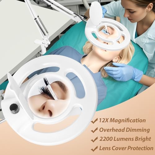 HITTI 2200 Lumens 12X Magnifier Esthetician Light, 4 Wheel Rolling Base