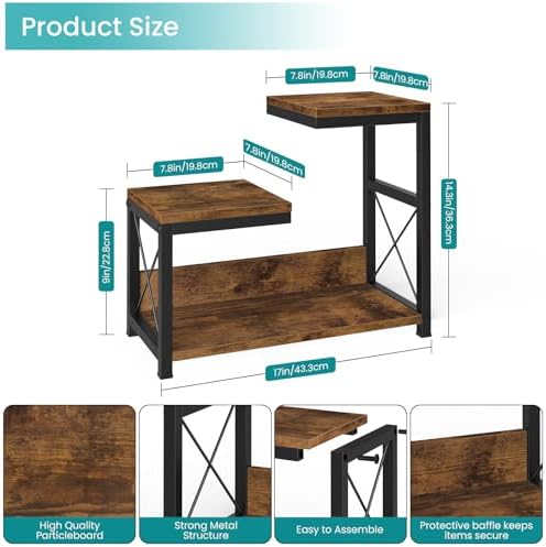 ELITEROO Desktop Shelf Organizer, 3 Tier Office Shelves, Wood Desk Organizers Storage Rack and Freestanding Display Shelf for Office, Dormitory, Home, Rustic Brown
