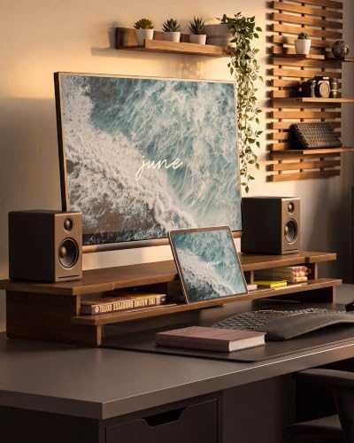 42.5” Dual Monitor Stand with Phone & Tablet Holder Desk Shelf