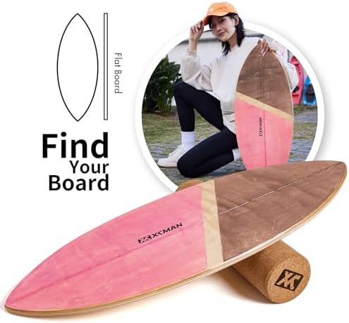 XCMAN Surf Balance Board Trainer with Roller Wooden Exercise Balancing Stability Trainer - Non Slip Surface for Adults Kids|Balance Board for Surfing,Snowboarding,Skateboarding,Hockey,Yoga Training
