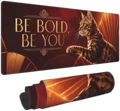 Bengal Cat Gaming Mouse Pad Large Mouse Pad 11.8x31.5 in Red Gold