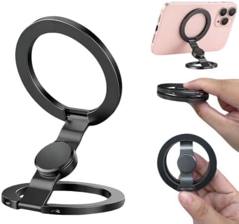 Magnetic Phone Stand & Fidget Spinner Combo, 2-in-1 Foldable Phone Holder with Dual Magnetic Rings, 360° Rotation 270° Flip,Strong Compatible Stand for MagSafe,Desk, Car, Gym (Gunmetal)