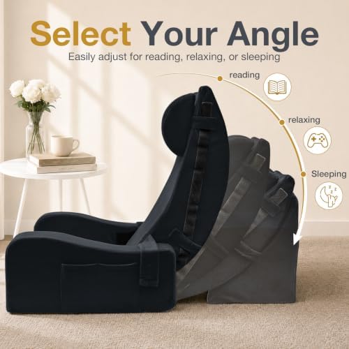 Sasttie 15-25 inch Adjustable Reading Pillow with Armrests, Black