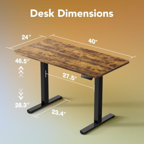 HUANUO 40x24 Inch Electric Standing Desk, Height Adjustable, Rustic Brown