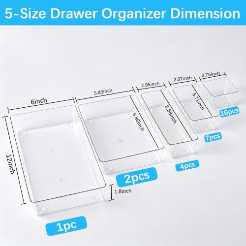 Manalete 30 Pcs Clear Plastic Drawer Organizer, Makeup & Vanity Organizer