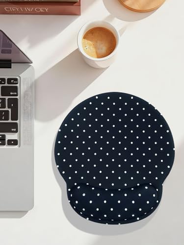 Seorsok Cute White Polka Dot Mouse Pad with Gel Wrist Support Mouse Pad,Ergonomic Aesthetic,Comfortable Mousepad for Office Game Work Computer,Pain Relief Mousepad with Non-Slip Silicone Base,Black