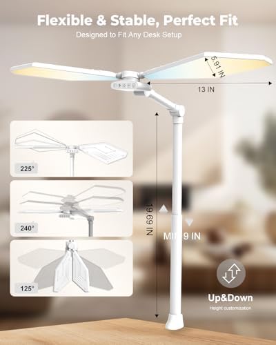 36W LED Desk Lamp with Clamp, Dual-Head Architect Lamp with Remote, White